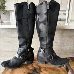 Donald Pliner Classic Black Knee-High Buckle Boots - Women